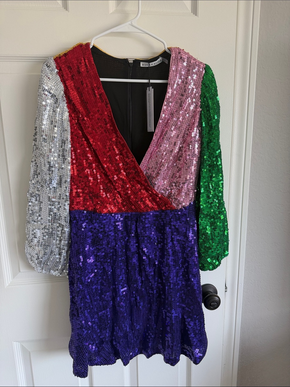 Alice+Olivia Colorblock Sequin Party Dress - Multicolor